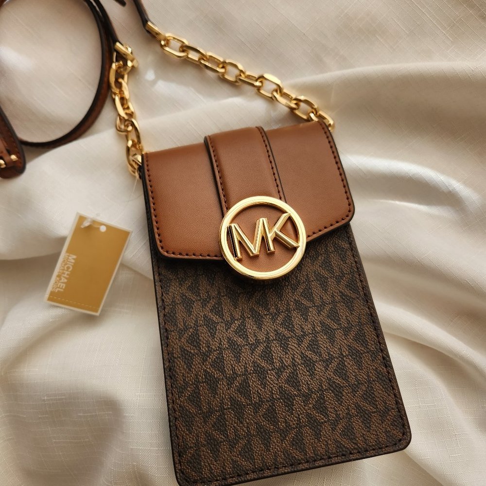 NWT Michael Kors Carmen SM NS Phone Xbody Brown Crossbody Bag/ Purse